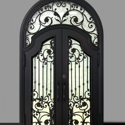 Elegant wrought iron door with intricate floral design