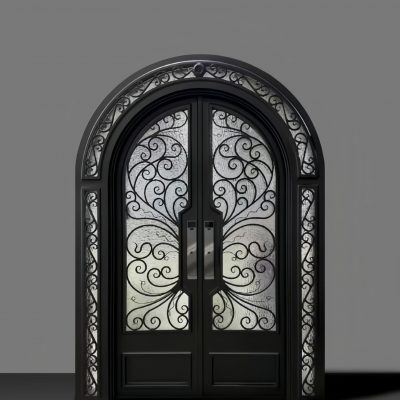 Elegant wrought iron door with intricate scrollwork design