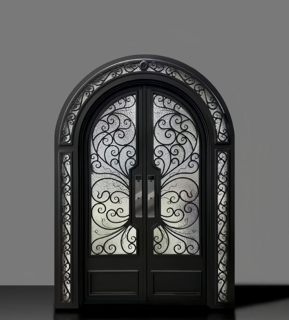 Elegant wrought iron door with intricate scrollwork design