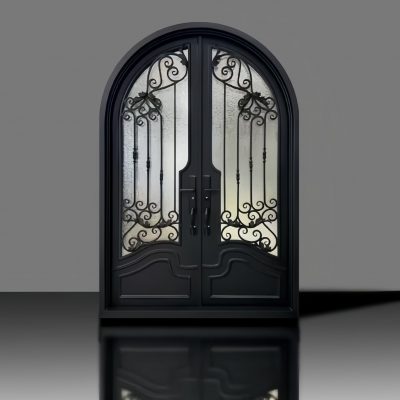 High‑end handcrafted wrought iron villa gate with ornate scrollwork and premium black finish