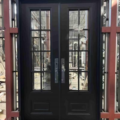 Modern Minimalist Geometric Grille Wrought Iron Double Entry Door