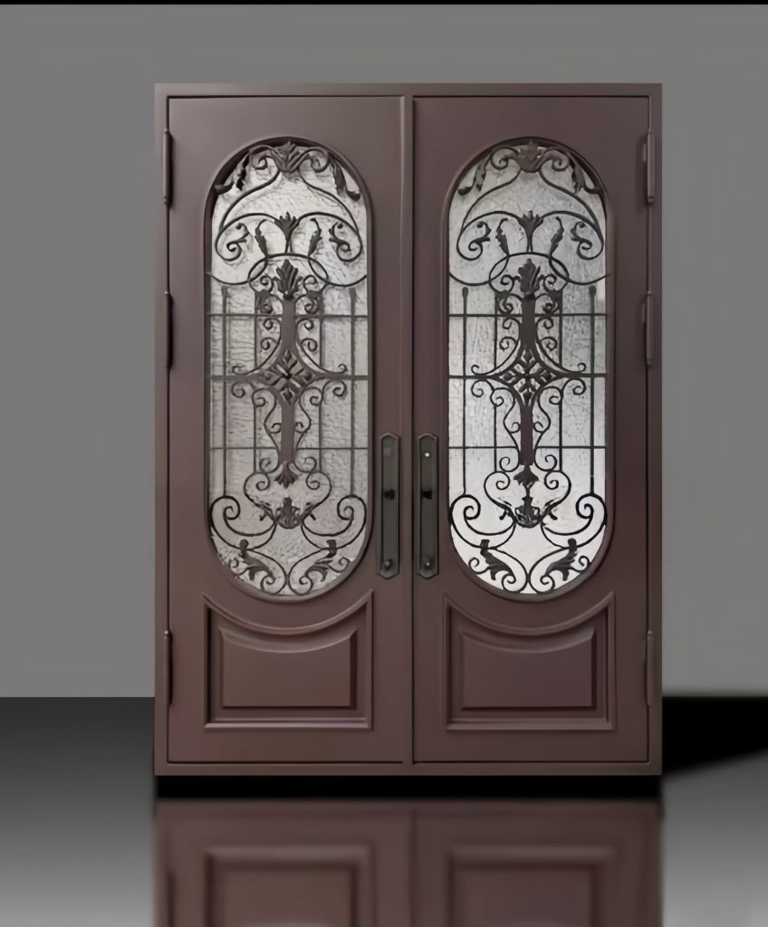 High‑end double‑leaf handcrafted wrought iron villa entrance door with premium black finish