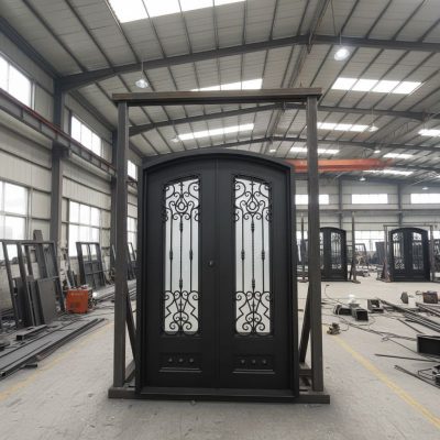 Custom Wrought Iron Glass Door for Luxury Homes