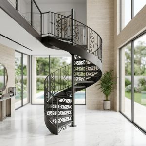LIKE Metal rotary staircase customizer showcasing a stunning curved metal staircase with seamless steel stringers, elegant glass balustrades, polished stainless steel handrails, and precision-engineered rotations, designed for luxury residential towers, corporate lobbies, and high-end commercial atriums.
