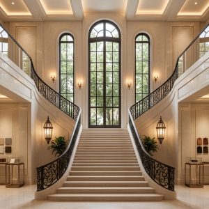 LIKE Metal custom-made black railings for villas showcasing elegant wrought iron balcony railings, staircase handrails, and terrace guardrails with decorative scrollwork, sturdy balusters, and durable matte black powder-coated finishes, designed for luxury residential properties and gated communities.