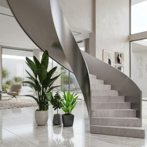 LIKE Metal custom-made integrated metal staircase manufacturer showcasing a seamless structural staircase with steel framework, integrated handrails, glass balustrades, and unified design elements that blend perfectly with the building architecture for luxury residences, corporate lobbies, and commercial developments.