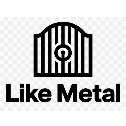 LIKE Metal company logo – a bold industrial emblem with a stylized wrought iron motif and sturdy metallic lettering, representing custom gates, table legs, and staircases.