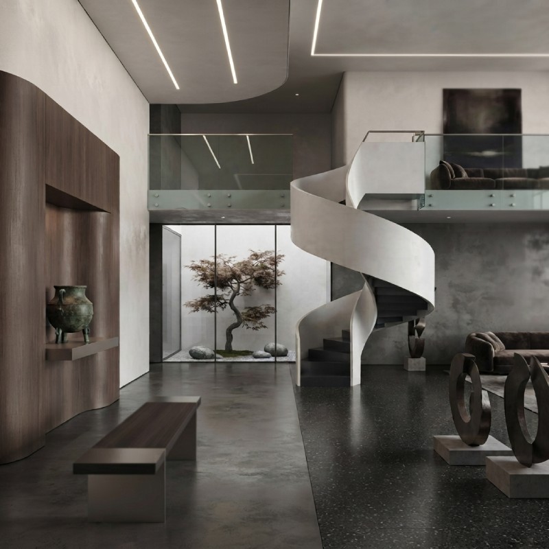 Two-Tone Steel Spiral Staircase