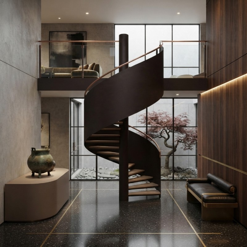 Industrial Elegance Steel Spiral Staircase