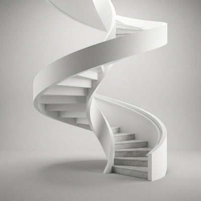 White Steel Helical Spiral Staircase