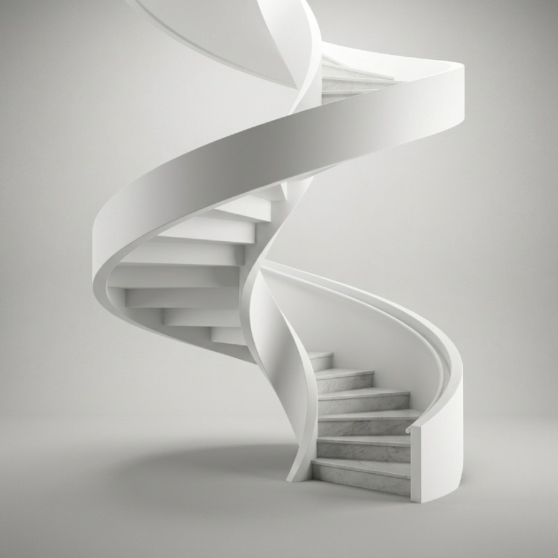White Steel Helical Spiral Staircase