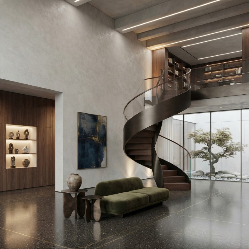 Dark Metallic Steel Spiral Staircase
